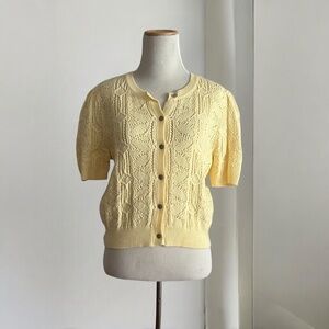 Joie Butter Yellow Short Sleeve Pointelle Knit Cardigan